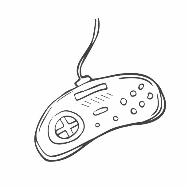 Sketch of joystick doodle style vector gamepad video games concept stock illustration