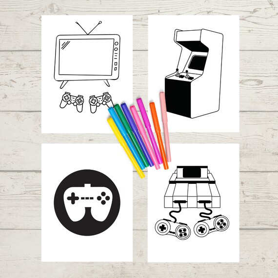 Kids coloring pages video game sheets gamer wall art print at home game art boys and girls coloring sheets digital download diy