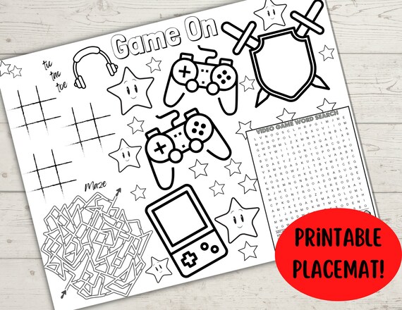 Printable video game party activity sheet kids printable activity sheet kids entertainment page coloring sheet gamer activity page