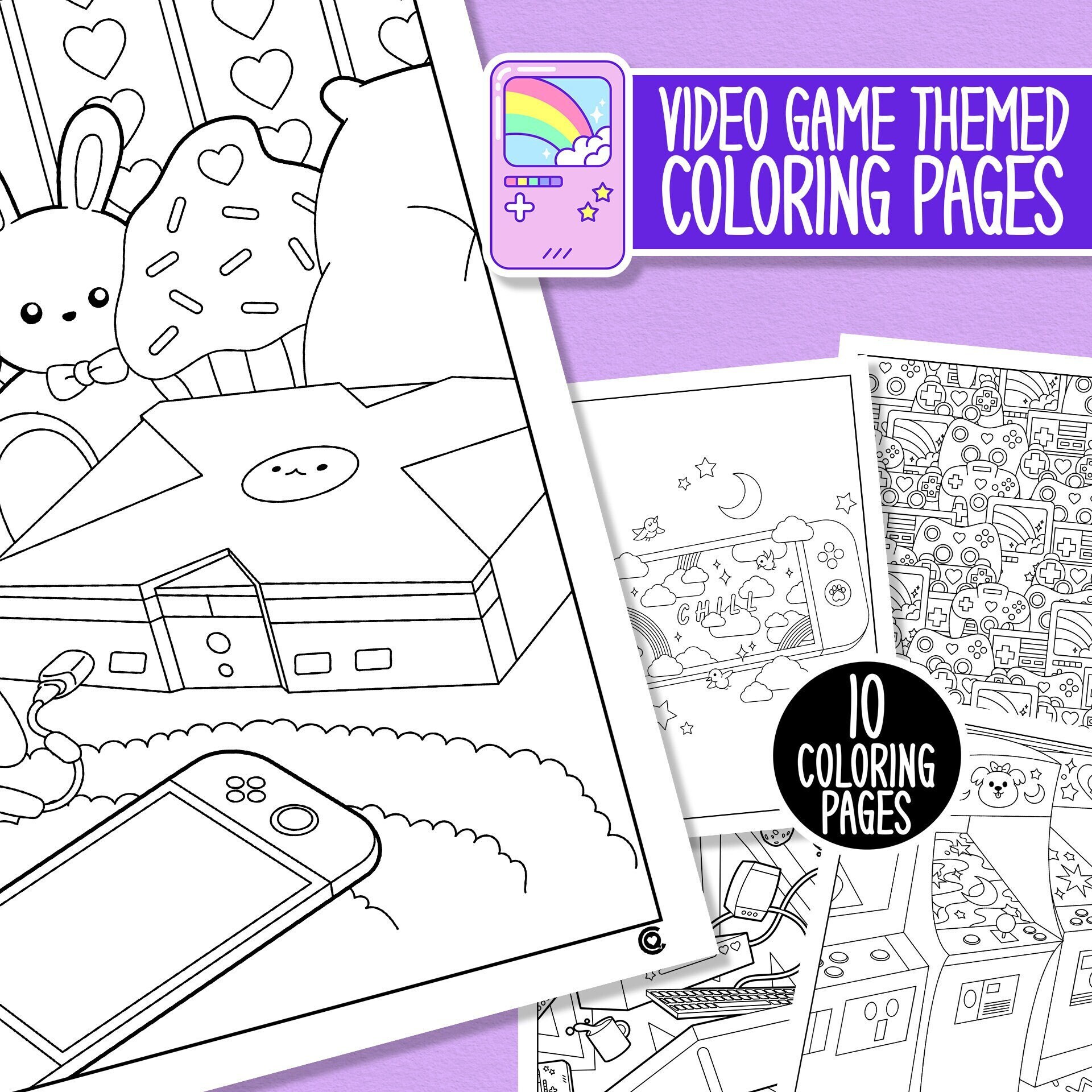 Video game themed coloring pages printable digital coloring book coloring pages instant download pixel playground