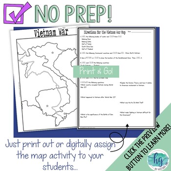 Vietnam war map activity print and digital by history gal tpt