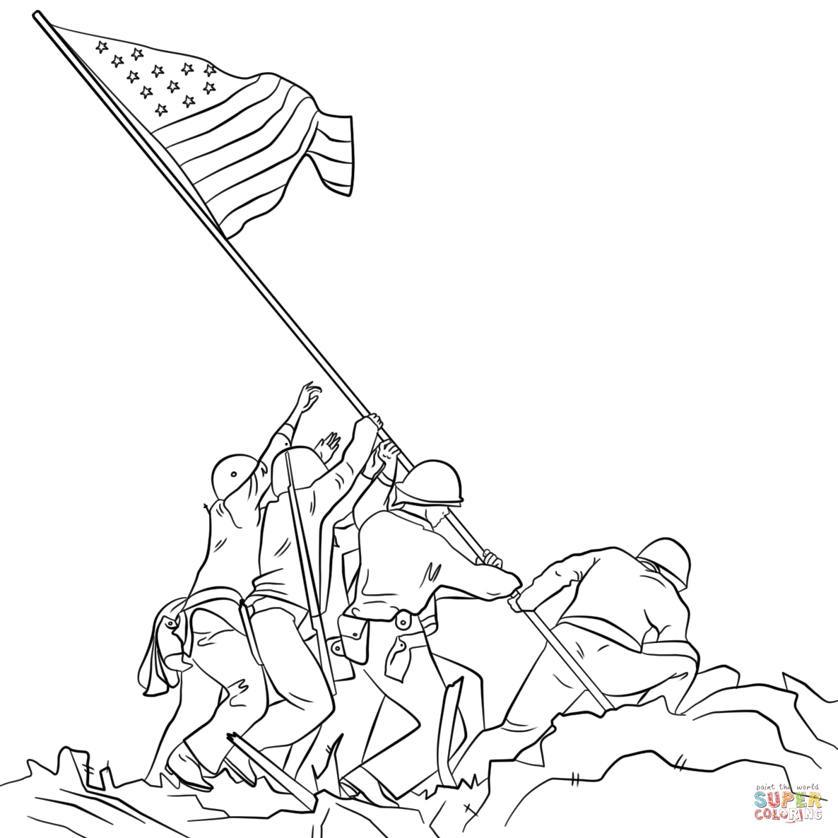 Raising the flag on iwo jima coloring page free printable coloring pages
