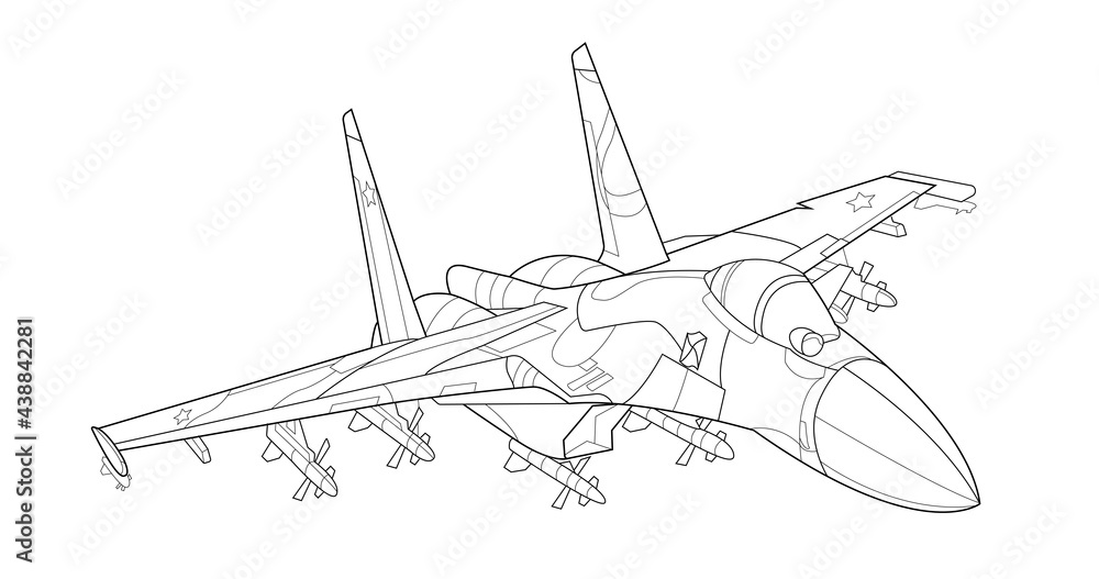 Adult military aircraft coloring page for book and drawing airplane war