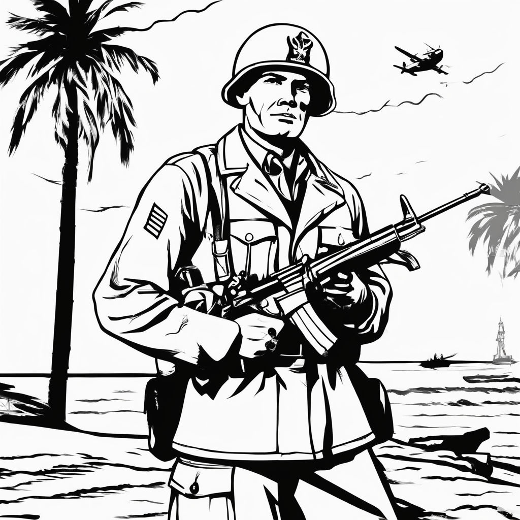 Kepi cap black and white photo vehicules only soldiers drawing only back character