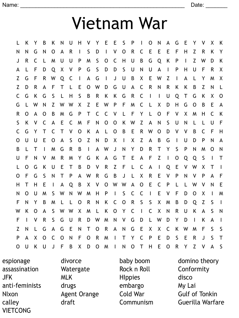 Vietnam war word search
