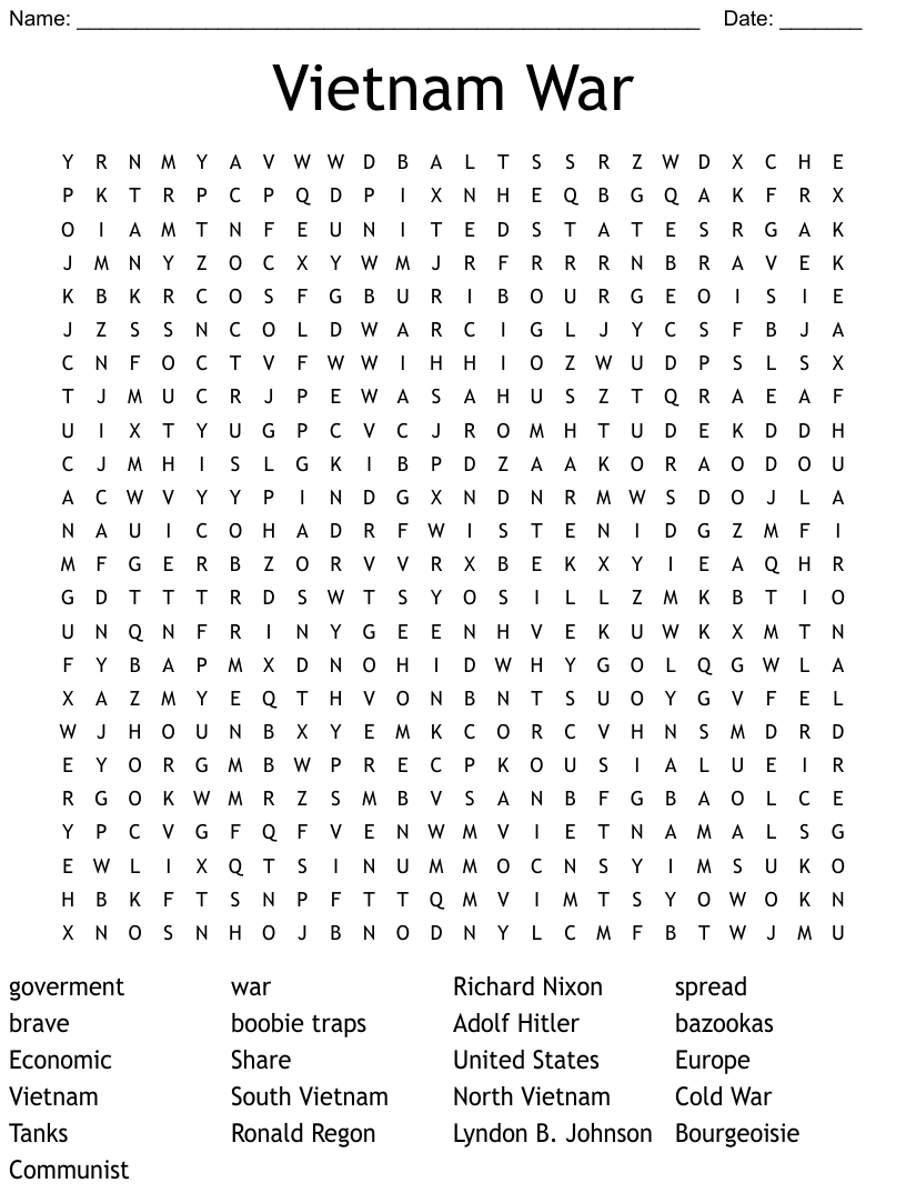 Vietnam war word search