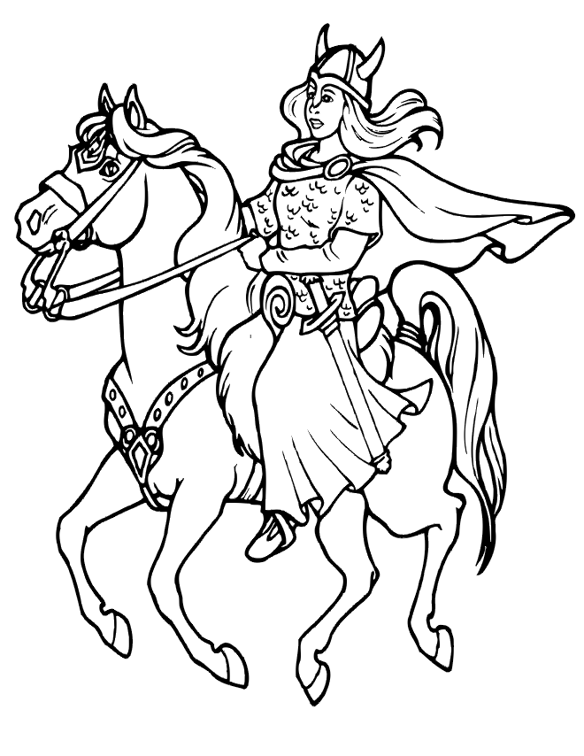 Viking coloring page viking woman on horseback
