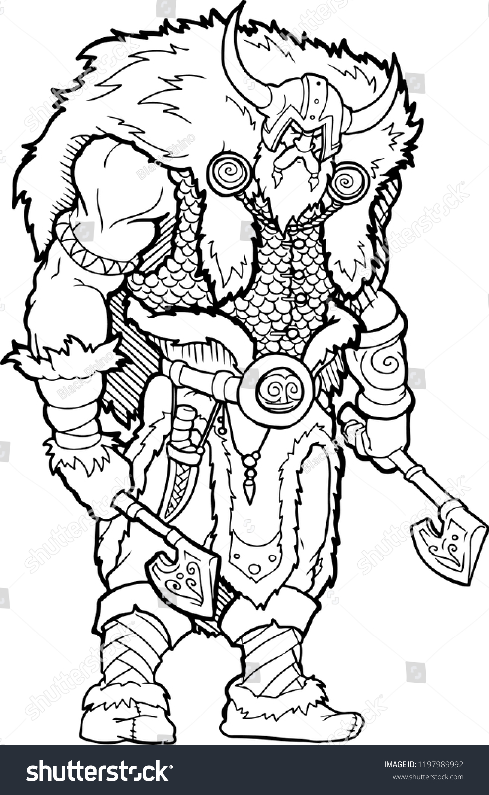 Stock vektor âcoloring page viking axe cartoon characterâ bez autorskãch poplatkå