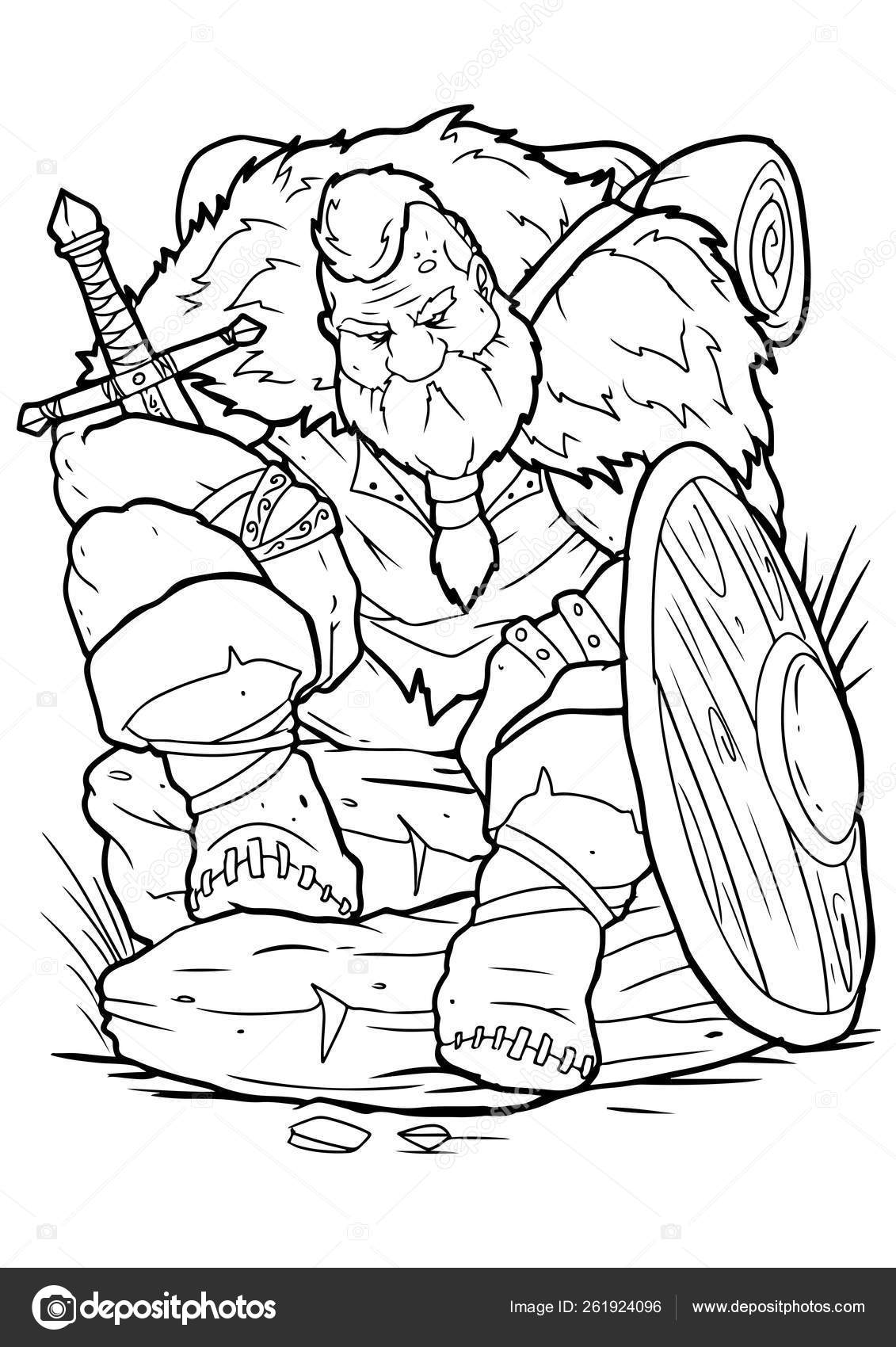 Coloring page viking sword cartoon character vector illustration eps stock vector by blackrhino
