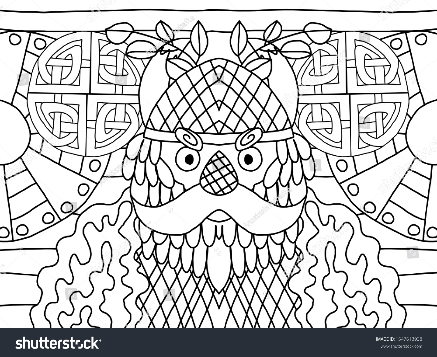 Serious cartoon viking coloring book page stock illustration
