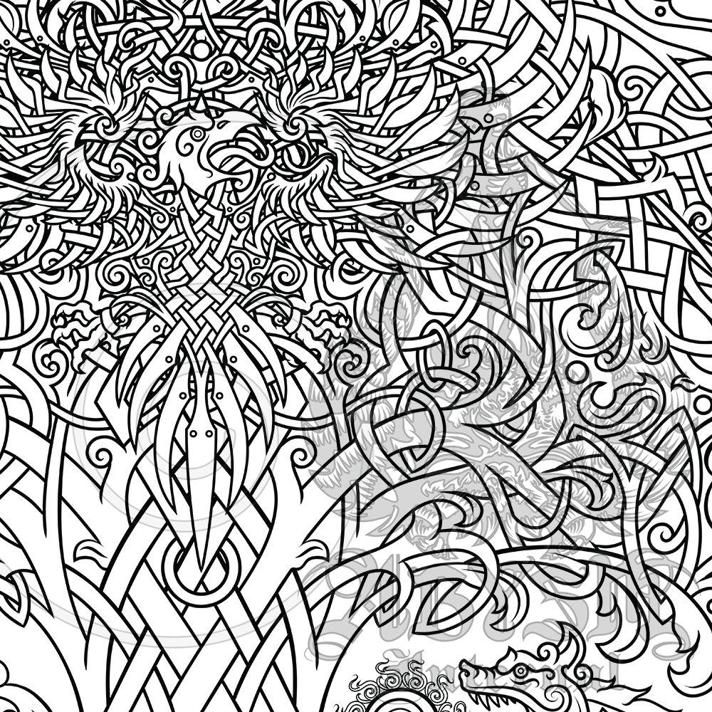 Viking art print adult coloring poster yggdrasil tree of life celtic knot design coloring sheet diy wall decor matte abysm internal