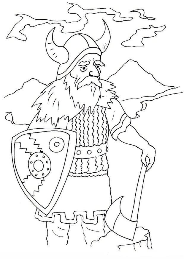 Viking with beautiful landscape coloring page