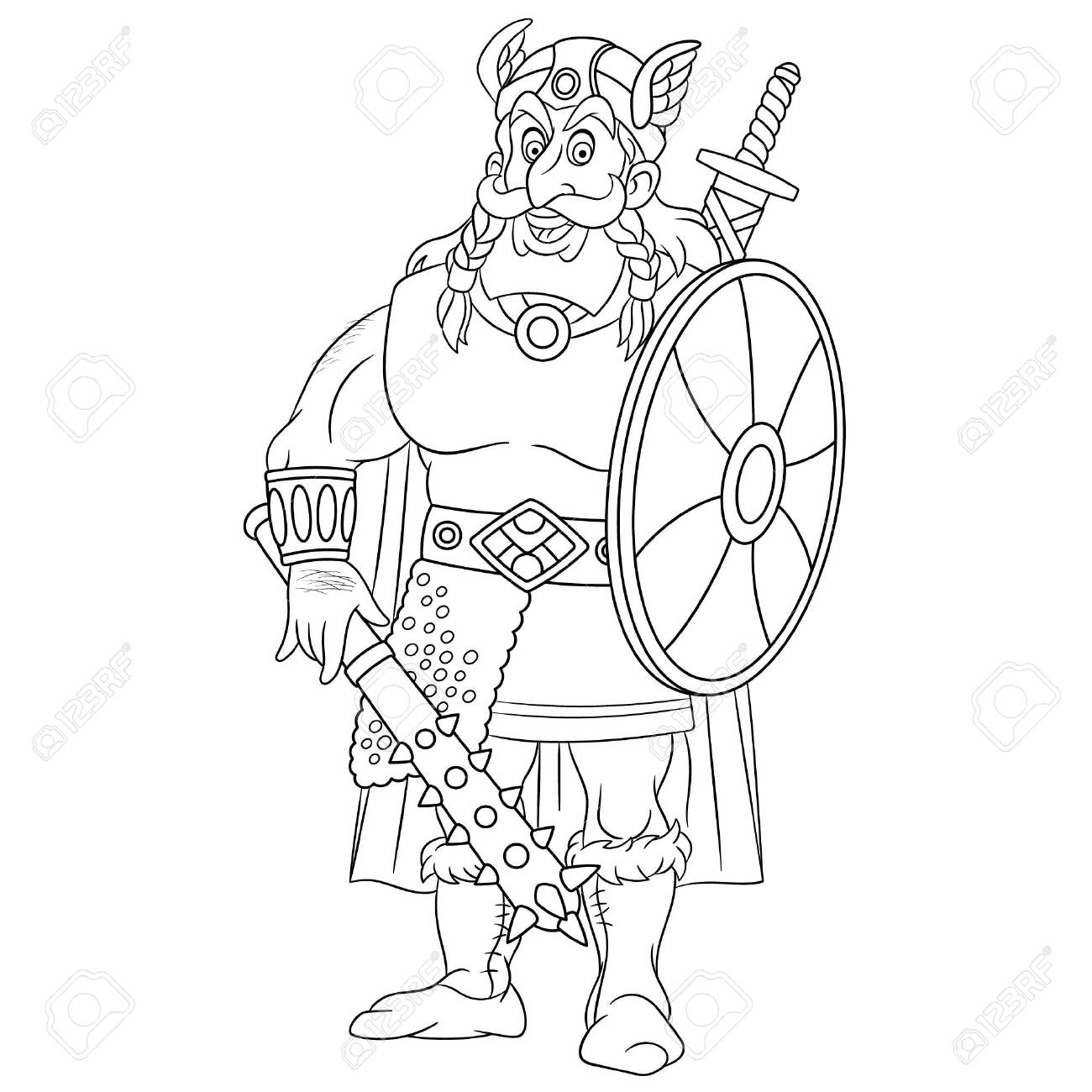 Coloring page cartoon viking scandinavian or roman warrior colouring picture childish design for kids coloring book about historical people royalty free svg cliparts vectors and stock illustration image