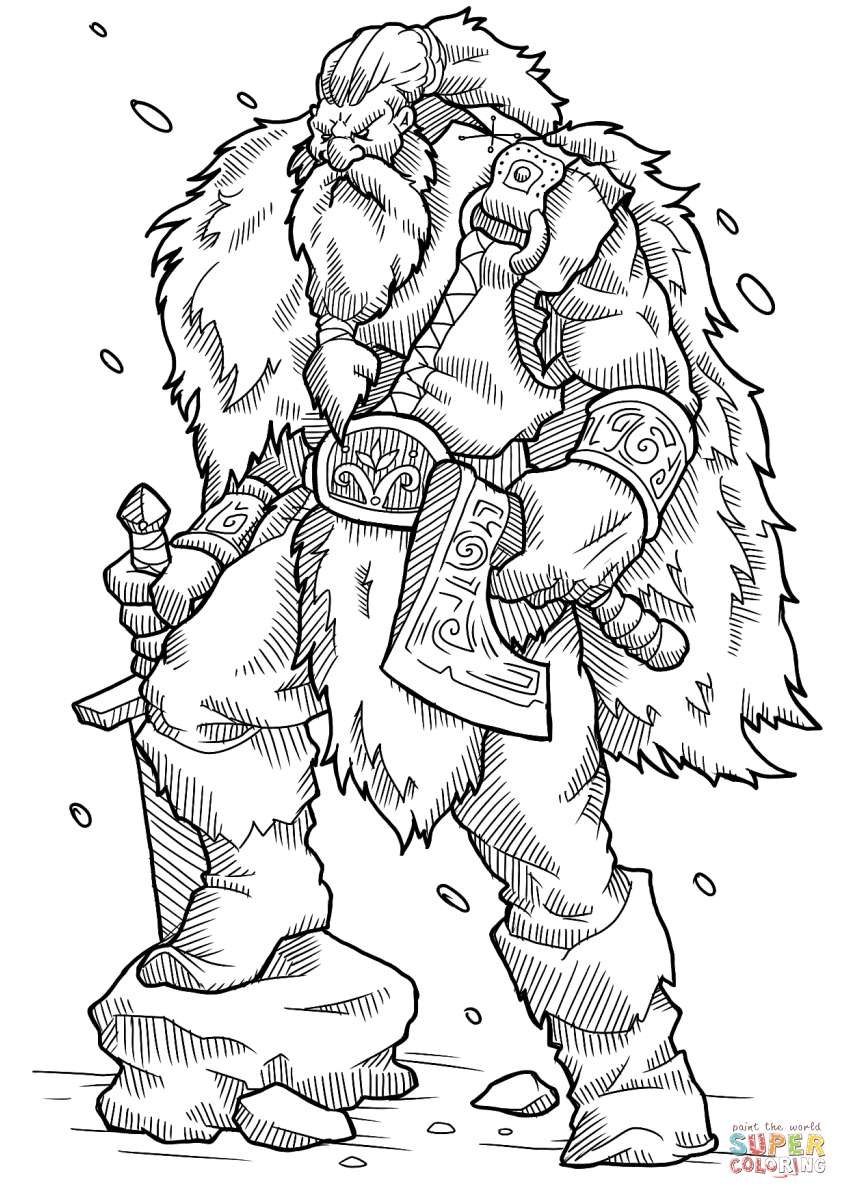 Viking warrior with axe and sword coloring page free printable coloring pages