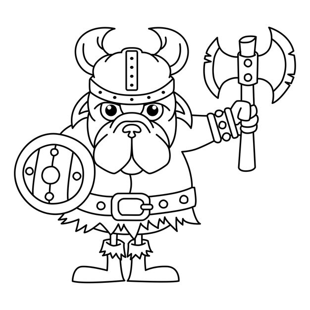 Premium vector funny dog viking warrior cartoon characters vector illustration for kids coloring book