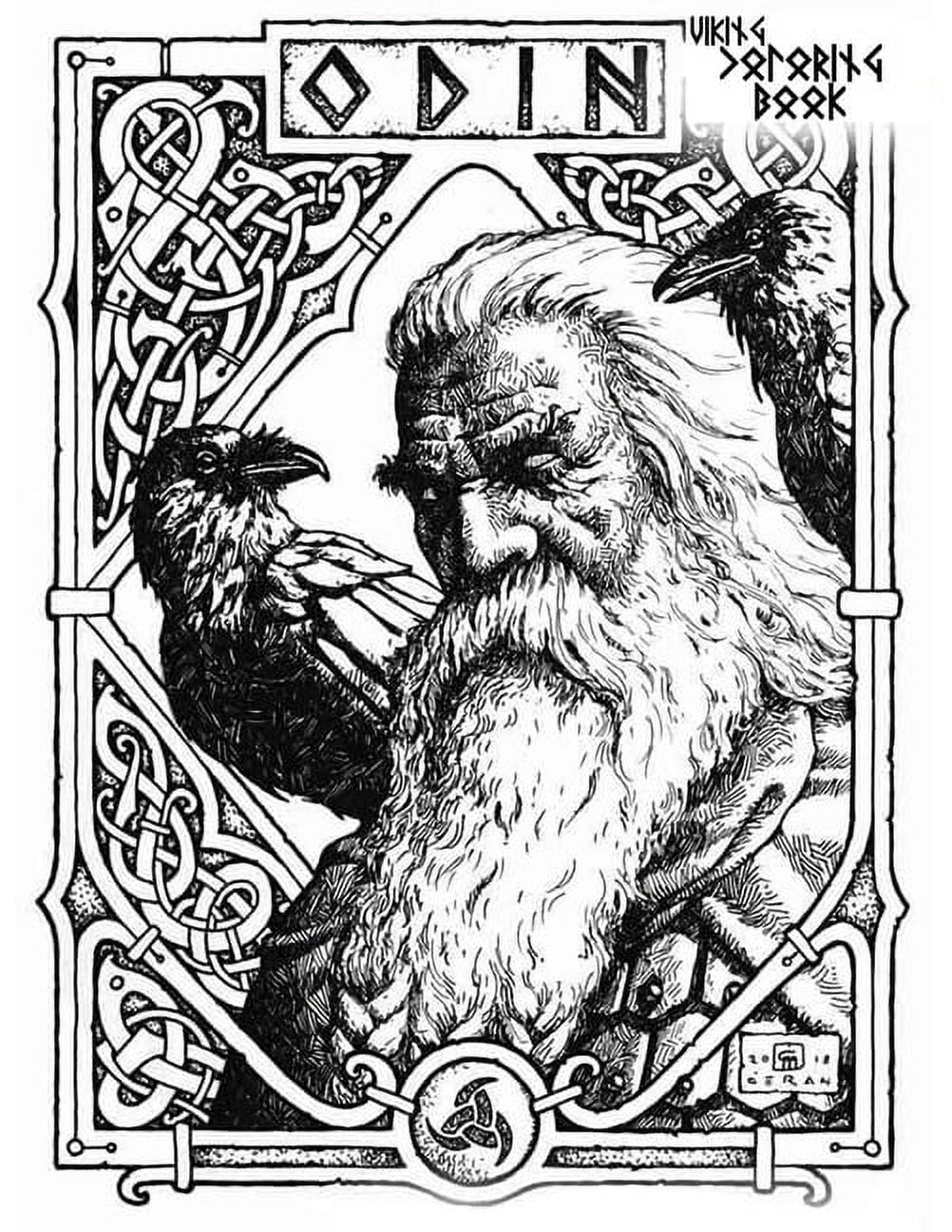 Viking coloring book nordic warriors berserkers valhalla runes spears and shields