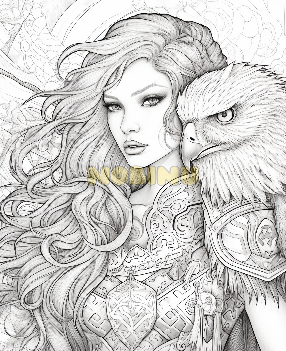 Viking woman coloring book pages for adults