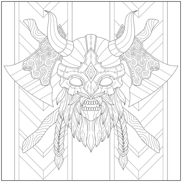Amazing viking chieftain skull beard axe learning education coloring page stock vector by gurjigur