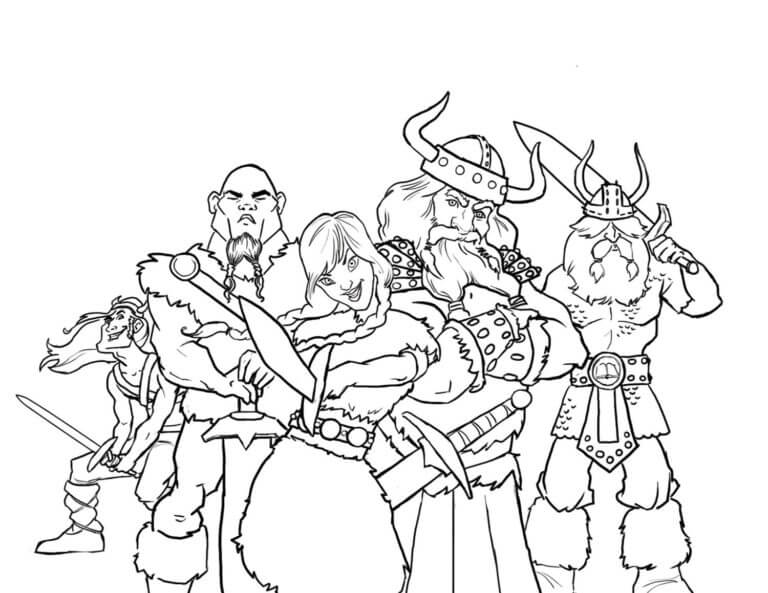 Woman and vikings coloring page