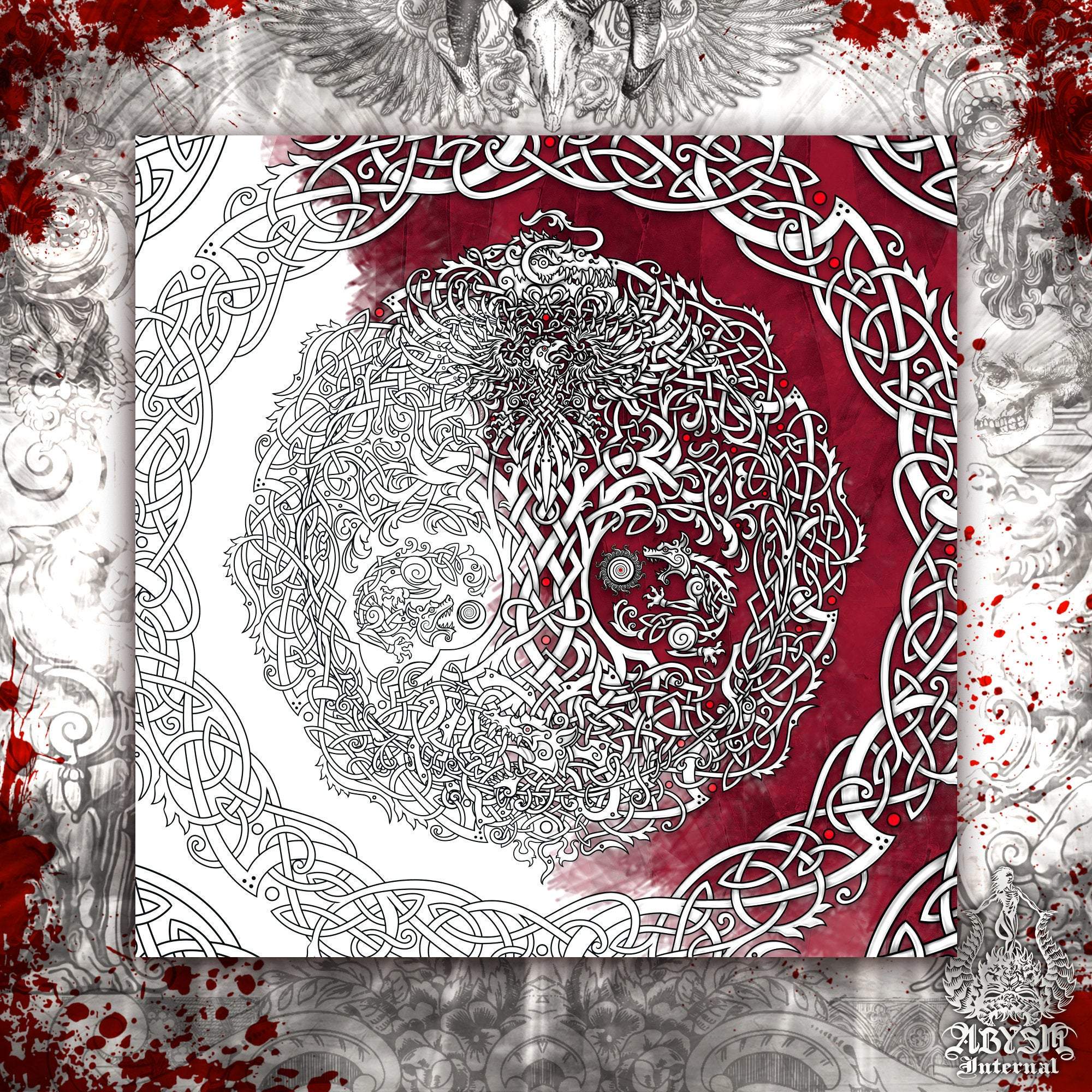 Viking art print adult coloring poster yggdrasil tree of life celtic knot design coloring sheet diy wall decor matte abysm internal