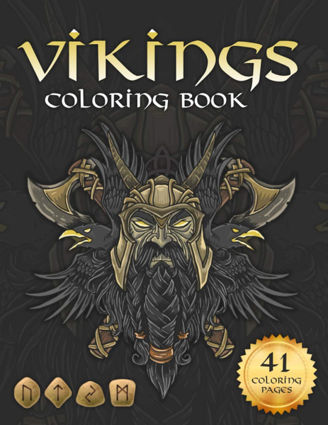Viking coloring book nordic warriors berserkers valhalla runes spears and shields adult coloring pages