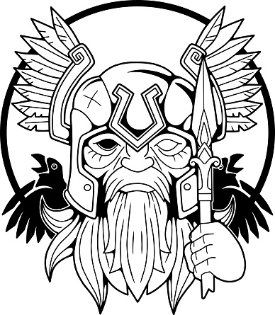 Scandinavian god odin outline illustration coloring page stock illustration