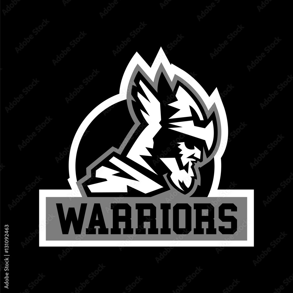 Warrior logo viking invader knight face in profile black and white color sticker vector illustration flat style vector