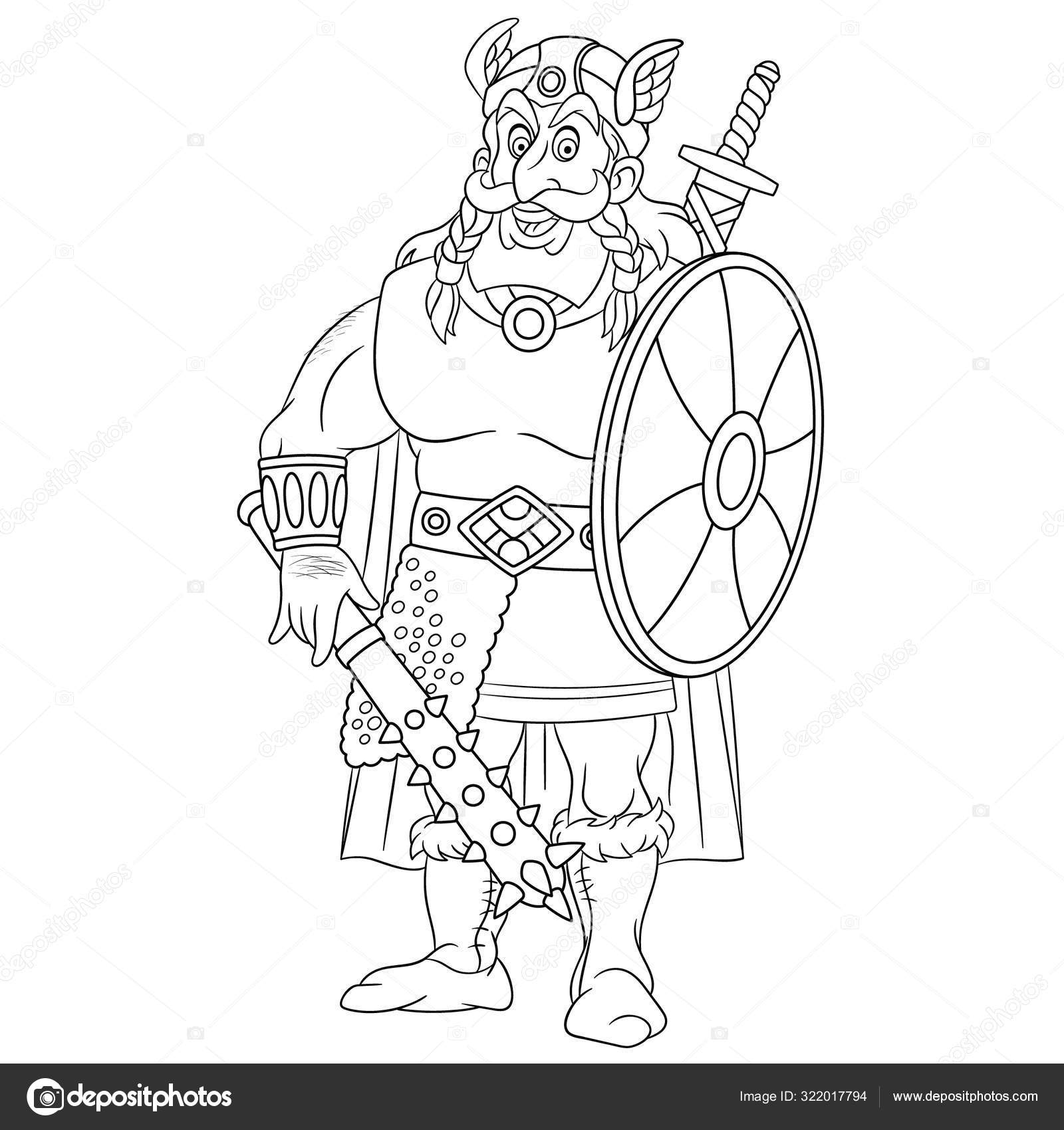Coloring page with ancient viking warrior stock vector by sybirko