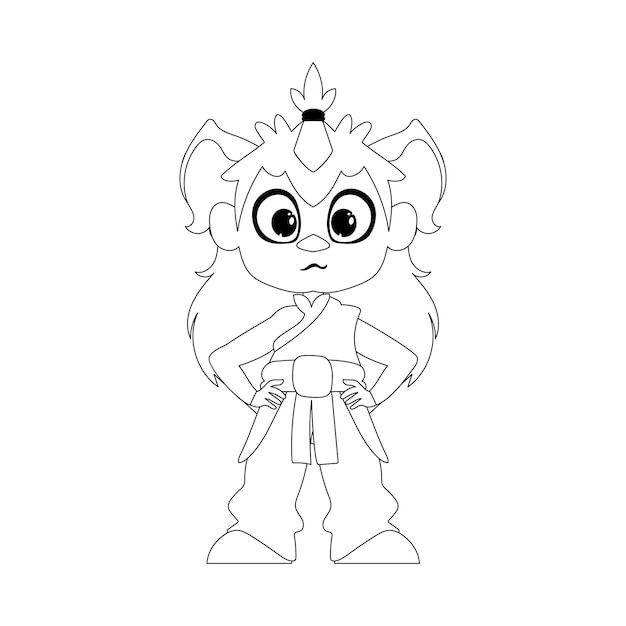 Premium vector cartoon funny and fabulous viking or chinese warrior girl coloring style