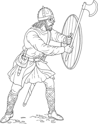 Viking with ax and shield coloring page free printable coloring pages
