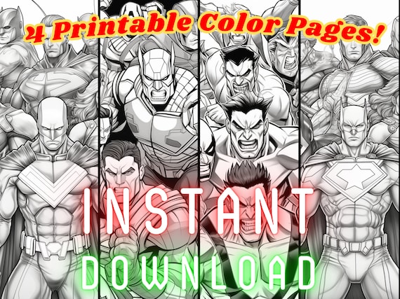 Superhero and villain color page bundle digital download printable activity pages summer activity color pages for boys coloring pages