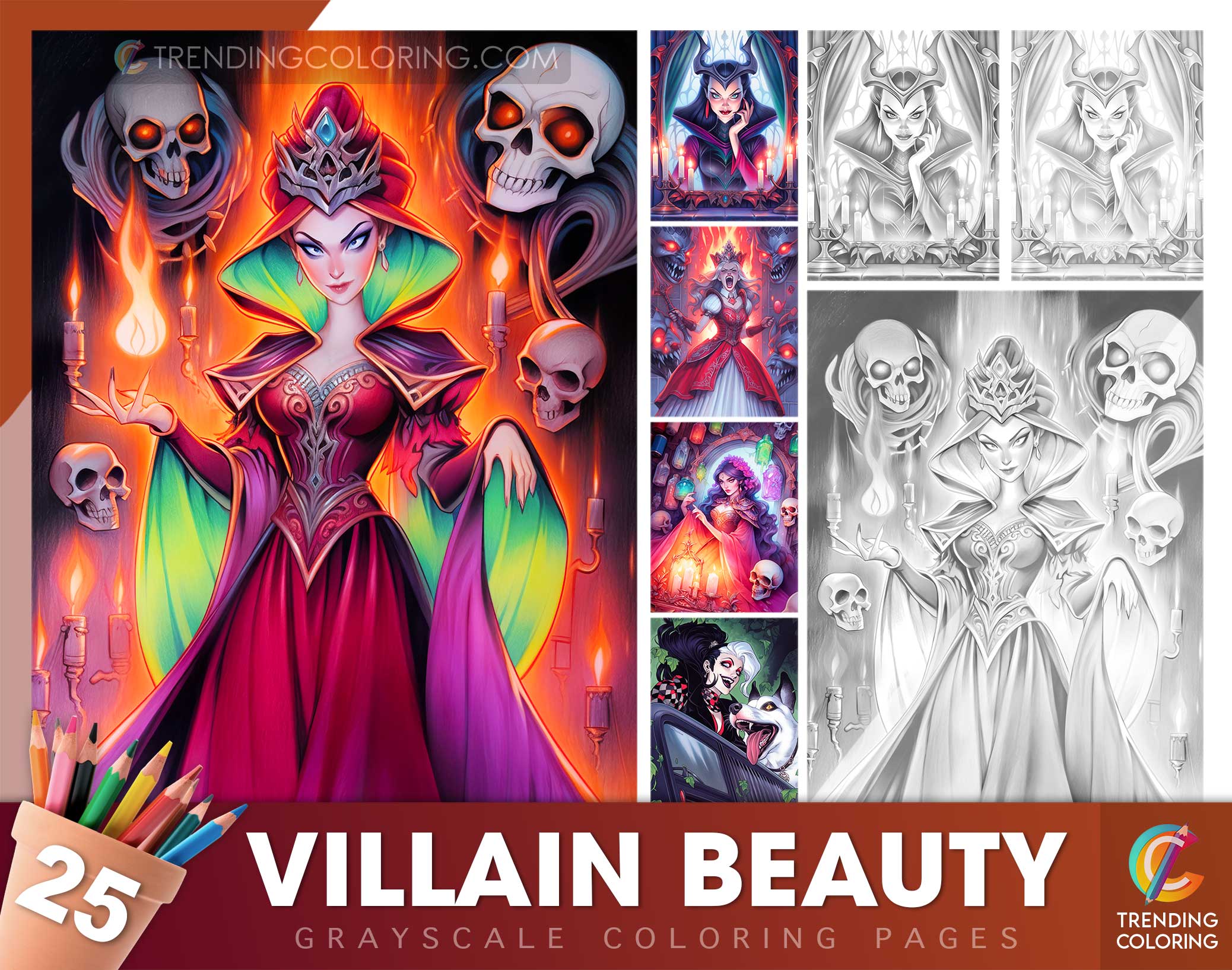 Villain beauty grayscale coloring pages