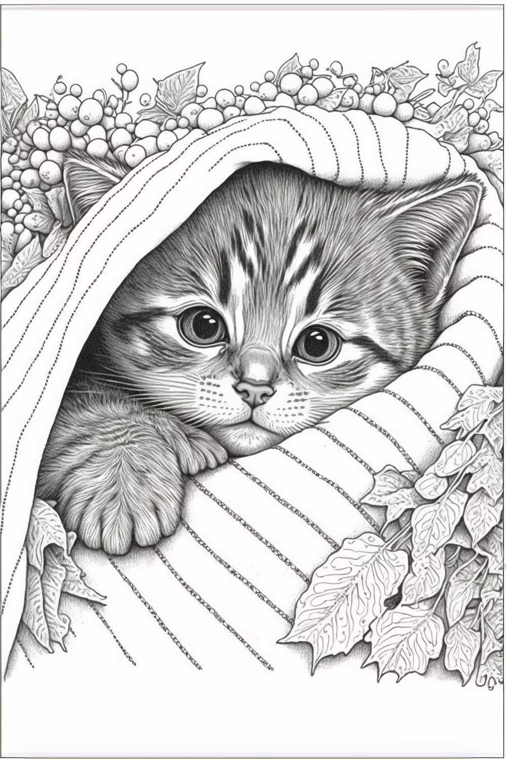 Page downloadable printable coloring pdf holiday christmas kitty cat coloring pages kitten snow christmas tree santa hat