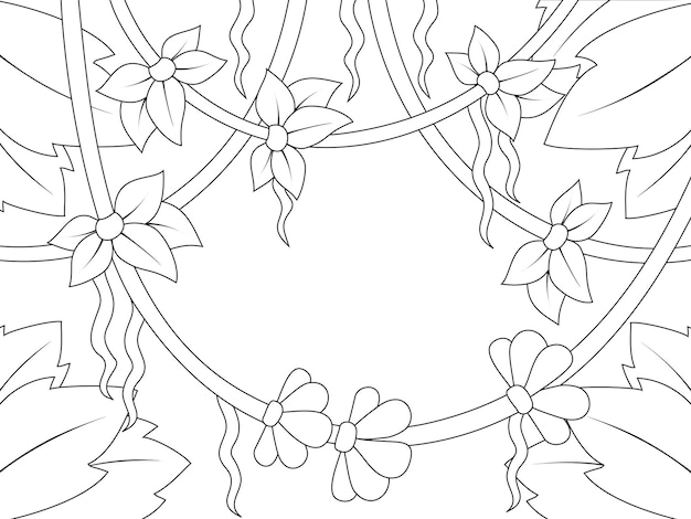 Premium vector frame from vines exotic plants vector page for printable children coloring book