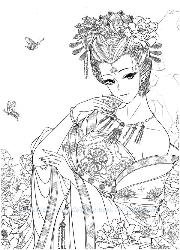 Classic chinese portrait coloring book vol â traditional chinese costume â kayliebooks coloring book art coloring books coloring book pages