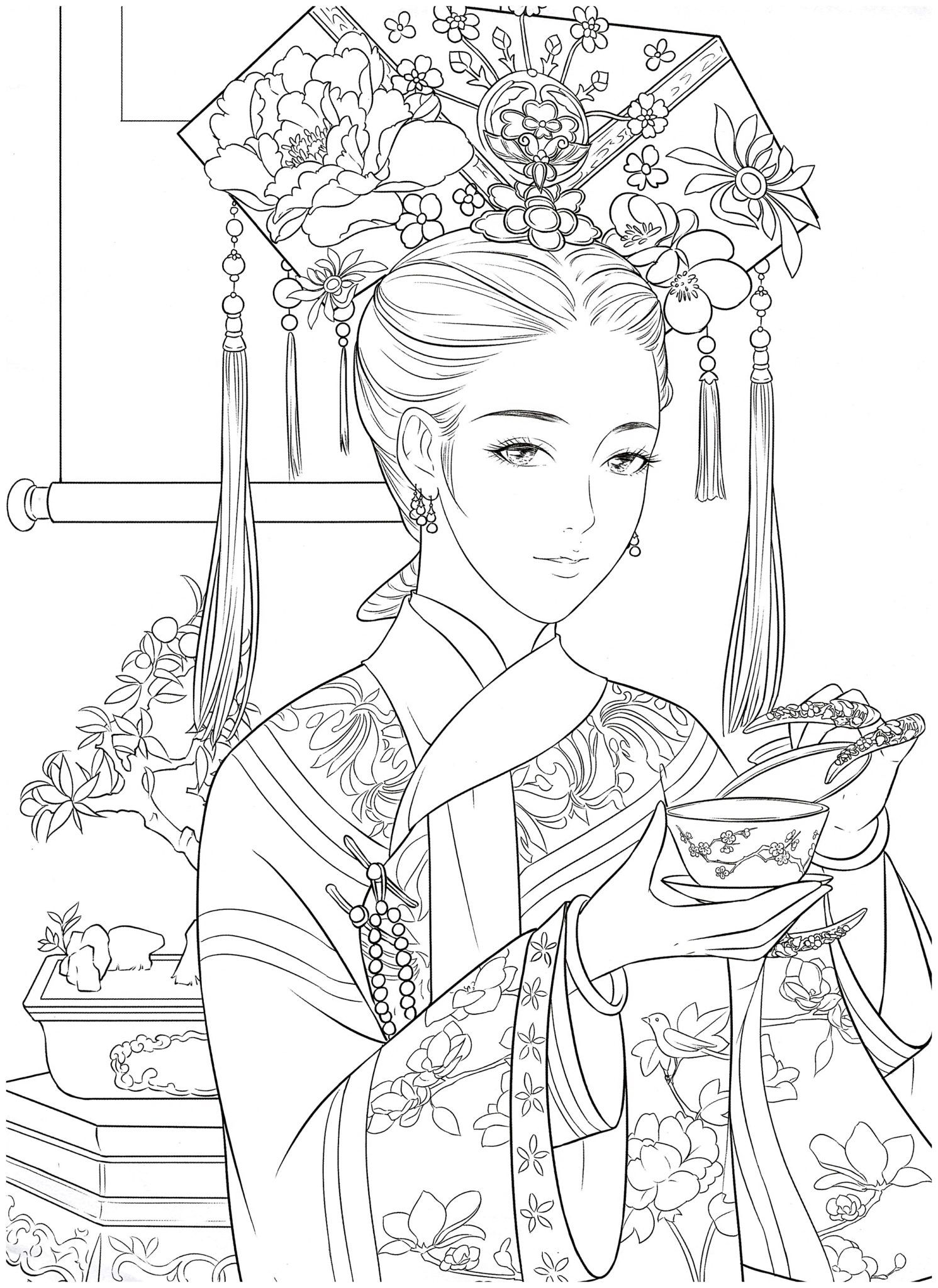 Chinese portrait coloring ebook vol â kayliebooks coloring book art fashion coloring book cool coloring pages