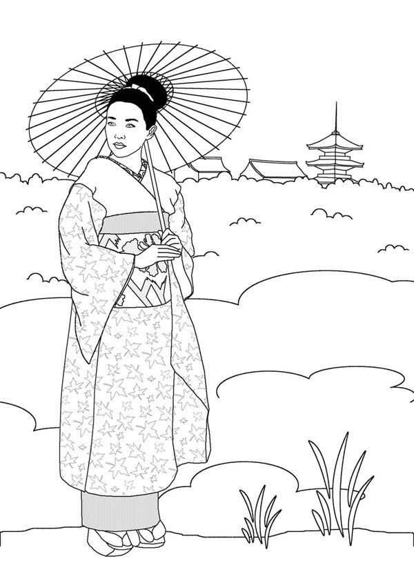 Geisha in japan land coloring page colored pencil artwork geisha artwork colored pencil artwork ideas