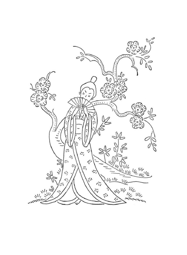 Vintage asian hand embroidery lovely geisha girls a pagoda bamboo bonsai peony dragon ginger jars pdf file emailed u