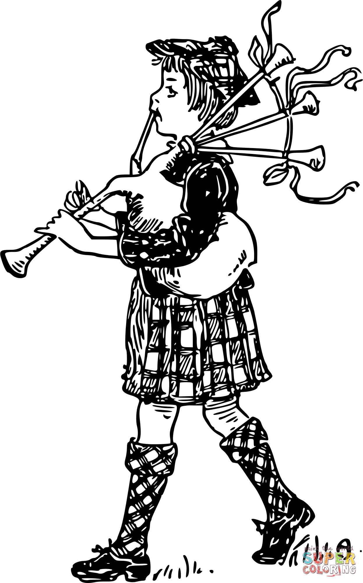 Vintage bag pipes boy coloring page free printable coloring pages