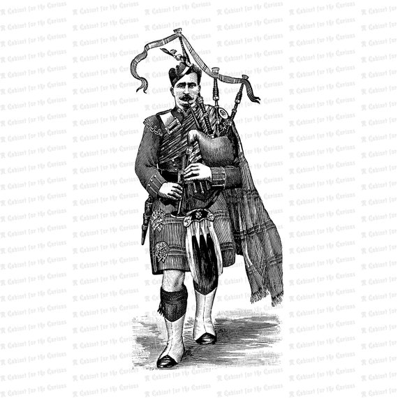 Digital vintage victorian piper traditional scottish dress antique bagpipes clip art svg png jpg