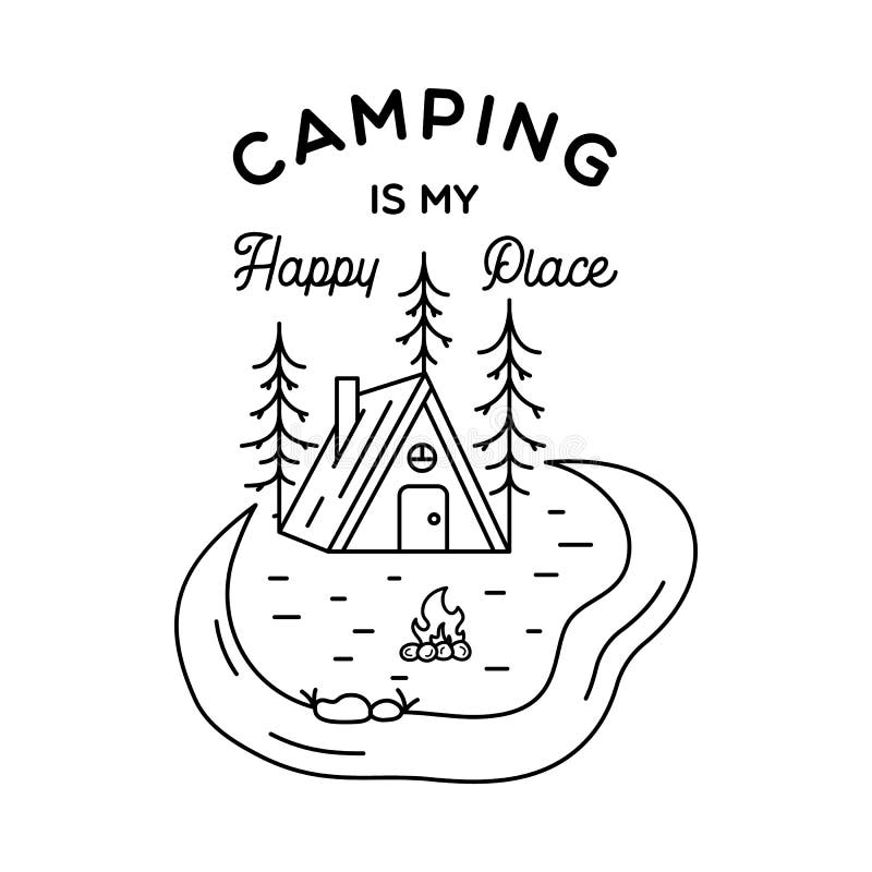 Camping line art logo design vintage adventure linear badge design stock vector