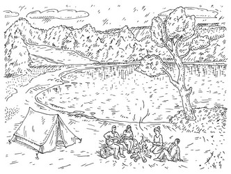 Camping sketch vector images over
