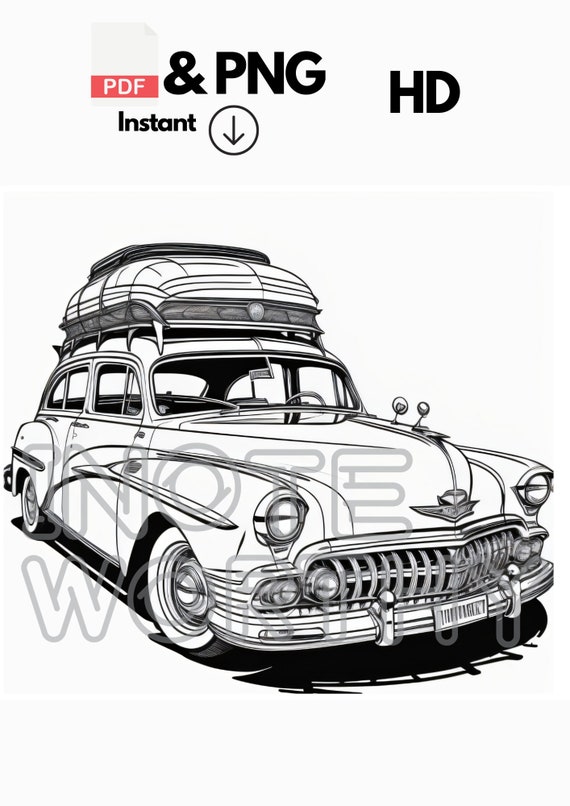 Vintage coloring page car coloring pages i supercars coloring pages printable adult kids coloring pages instant download grayscale