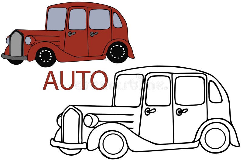 Funny old toy vintage car black and white vector illustration in a cartoon style for a coloring book stock illustration