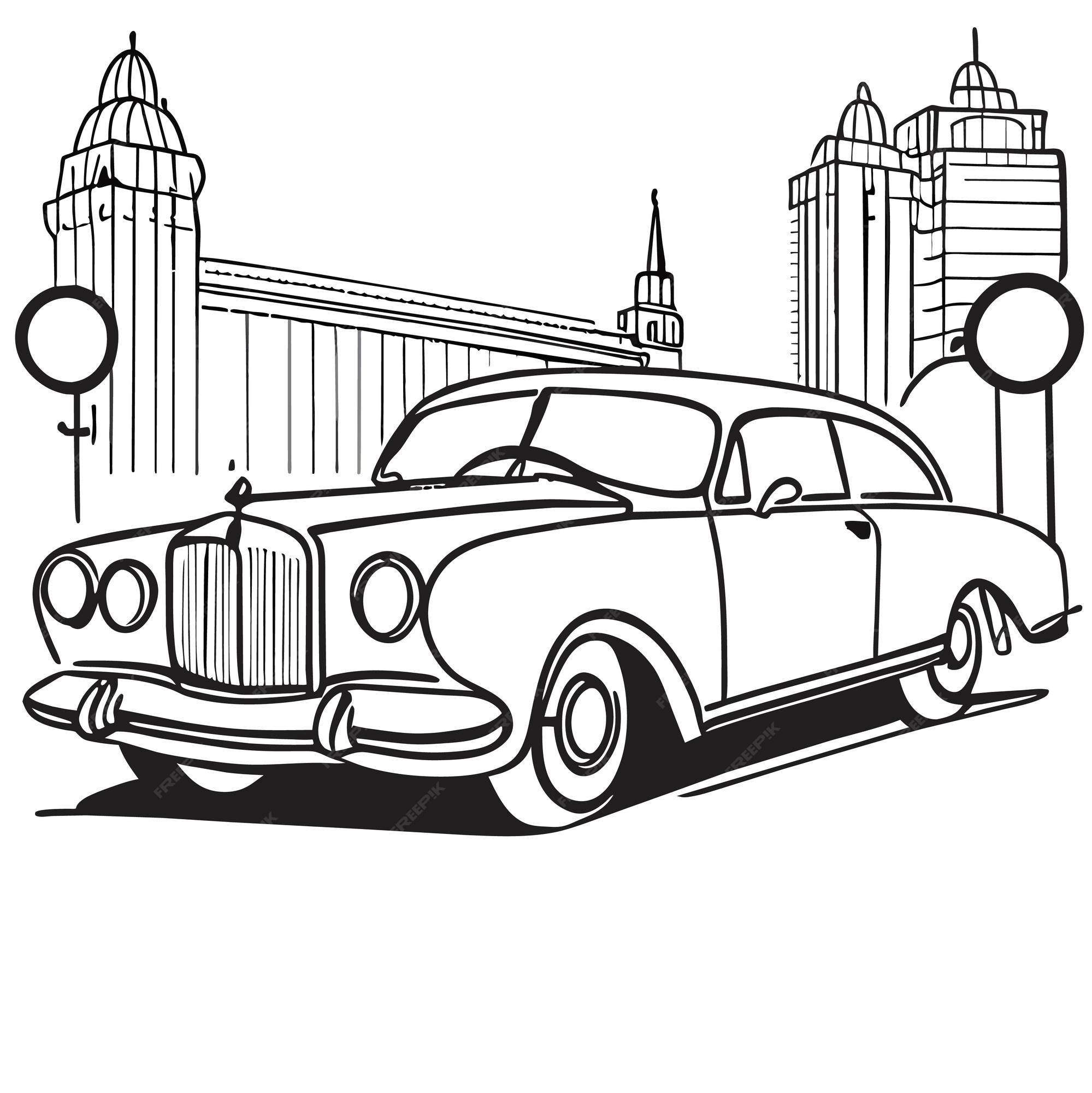 Premium vector vintage car or kawaii and anime coloring pages