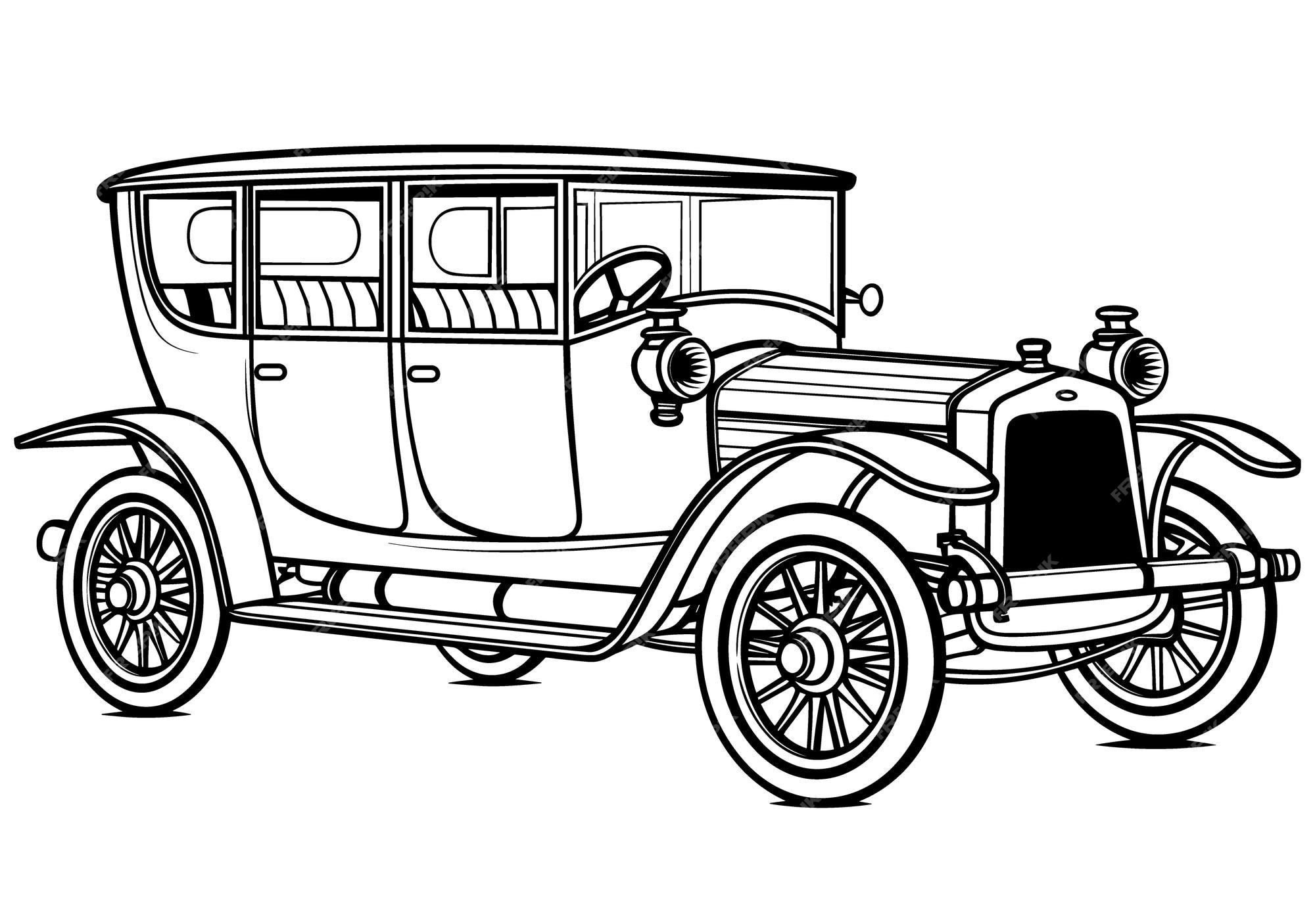 Premium vector vintage car in black and white coloring