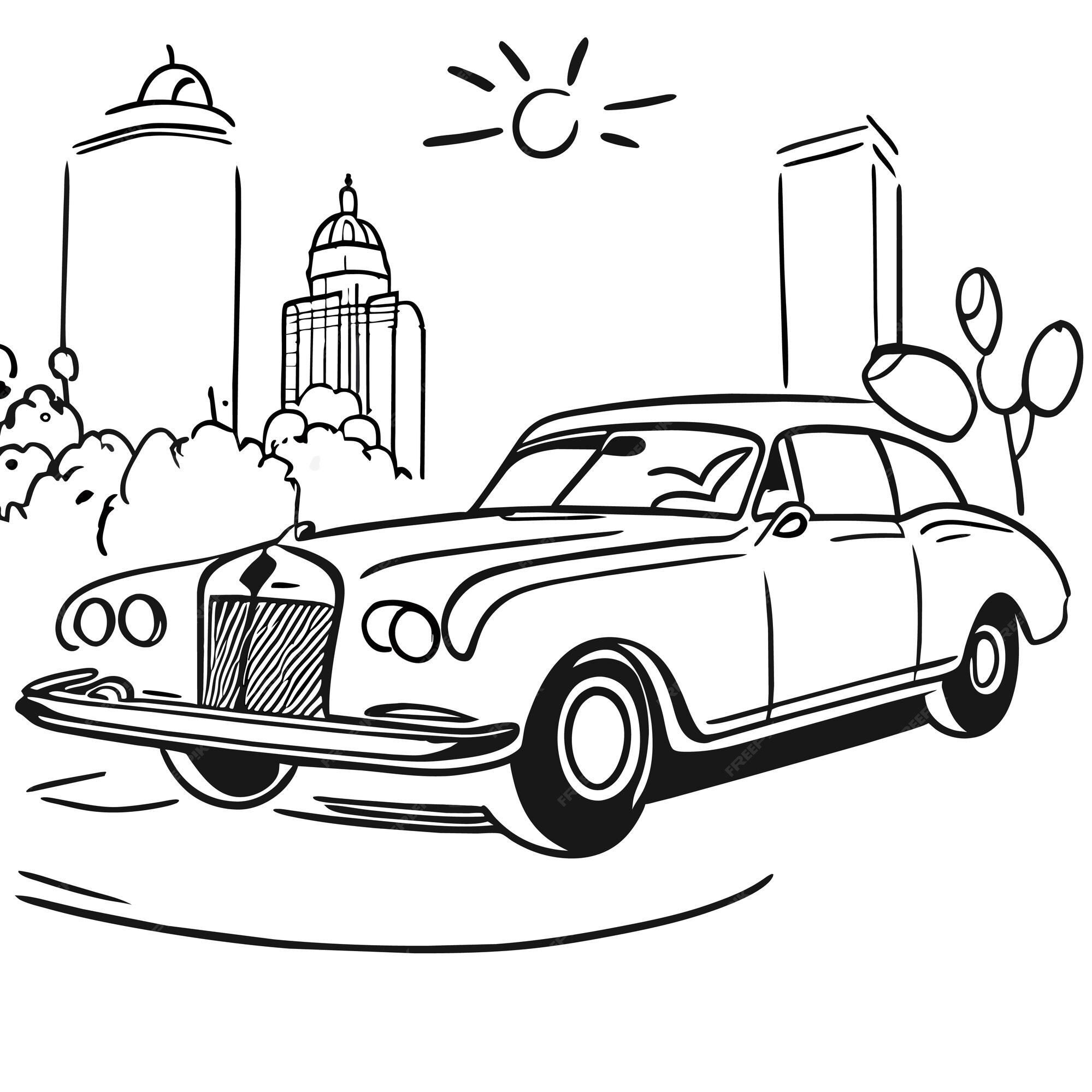 Premium vector vintage car or kawaii and anime coloring pages