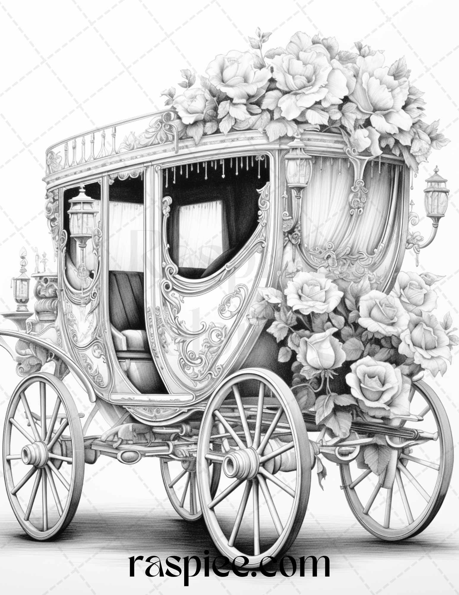 Vintage flower carriage grayscale coloring pages printable for adults â coloring