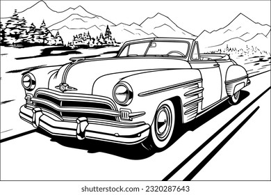 Black white vintage car sketch coloring stock vector royalty free