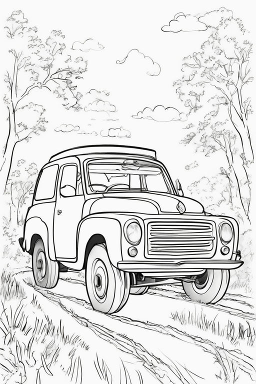 High details old car coloring page